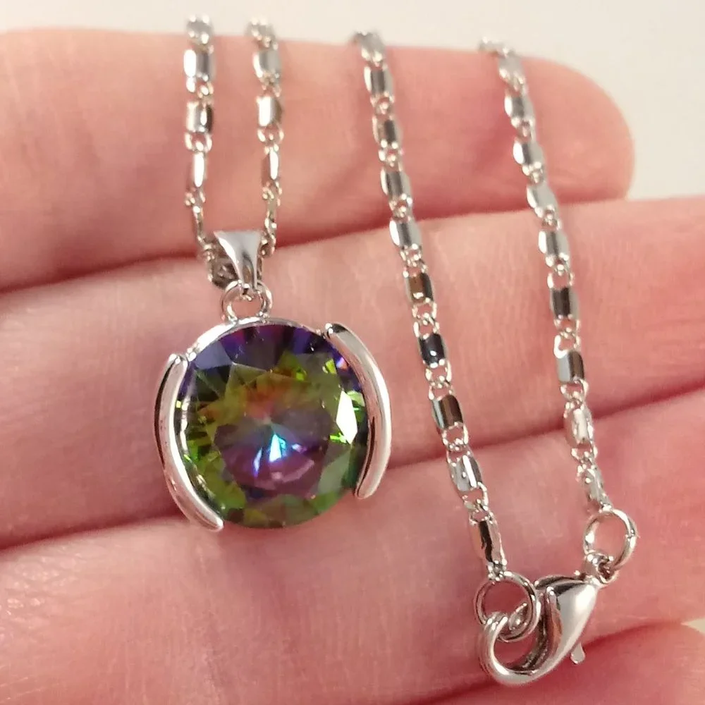 18K White Gold Filled Mystical Rainbow Diamond Zircon Pendant Necklace 6.84ctw - Picture 4 of 5